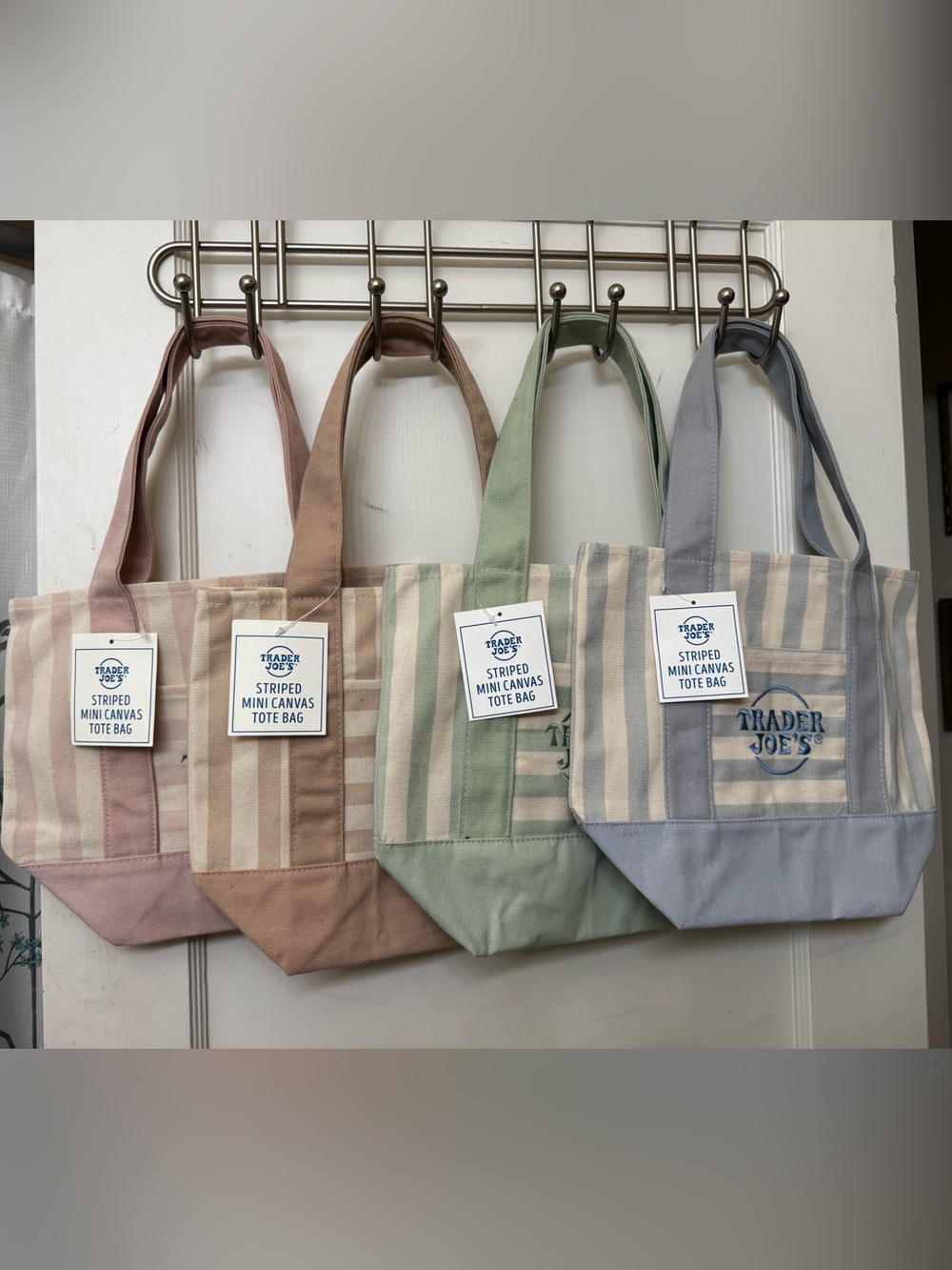 Trader Joe’s Striped Mini Canvas Tote Bags - Full Set